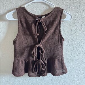 H&M Brown Knit Peplum Top with Tie Front